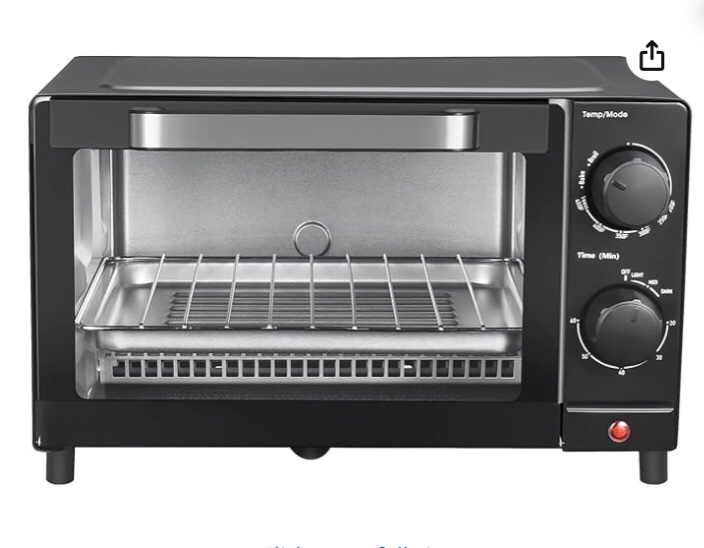 Mainstays 4 Slice Toaster Oven with 3 Setting, Baking Rack and Pan, Black, New