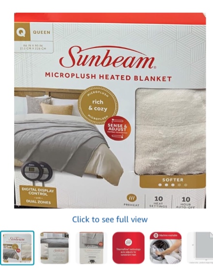 sunbeam electric heated throw blanket neutral plaid microplush 4 heat settings 50x70