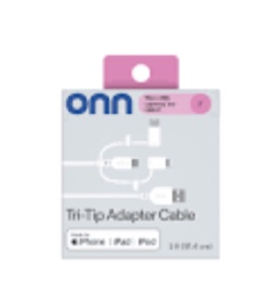 onn 3 feet tri-tip to lightning micro usb cable, white