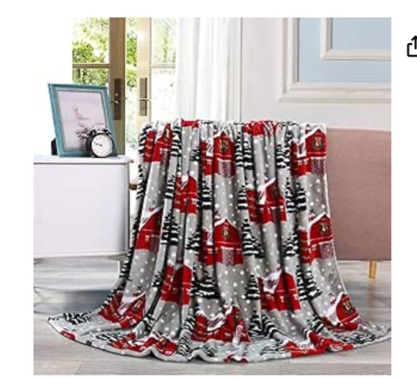 plush Christmas throw snowy Elegant Comfort Luxury Velvet Super Soft Christmas Prints Fleece Blanket-Holiday Theme Home Décor Fuzzy Warm and Cozy Throws for Winter Bedding, Couch and Gift, 50 x 60 inch, Snowybarn