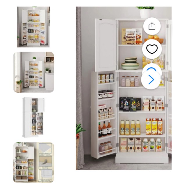 HOMEFORT Tall Kitchen Pantry Storage Cabinet with Doors and Shelves, Wooden Food Pantry Farmhouse Cupboard Freestanding Buffet for Kitchen Dining Living Room, White