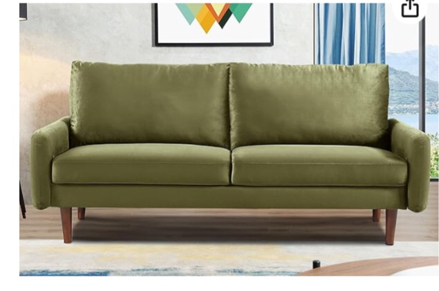 (incomplete) Kent Velvet Sofa for Modern Living Rooms and Compact Spaces, Comfy 3 Seater Couch Studio Apartment Furniture with Sleek Design, Olive Green