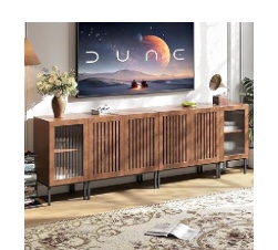 ((SIMILAR GRAY ) Farmhouse TV Stand for TVs up to 100 Inch, Entertainment Center TV Console with Storage Cabinets and Glass Doors,Media Console for Living Room,