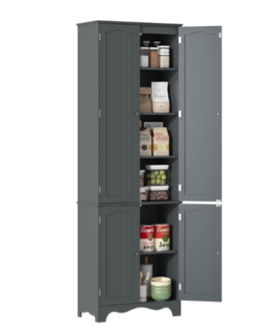 Yusong 72'' Tall Kitchen Pantry Cabinet, Freestanding Storage Cabinet with Doors and Shelves, Wooden Food Pantry Farmhouse Cupboard Buffet for Kitchen Dining Living Room, Gray