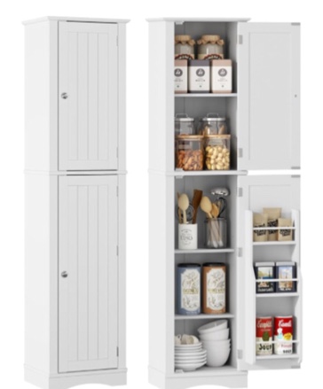 (SIMILAR) Function Home Tall Bathroom Storage Cabinet, 64" Slim Kitchen Pantry with Door Storage, Narrow Wood Freestanding Cabinets with Adjustable Shelves for Kitchen Living Room Dining Room, White