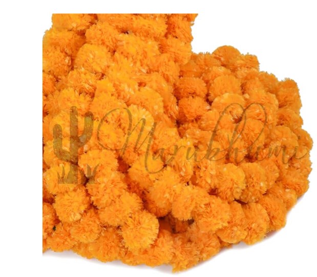 marubhumi 5-pc artificial marigold flower garland – 5 feet long strands | diwali, wedding & festive decoration | traditional indian home décor