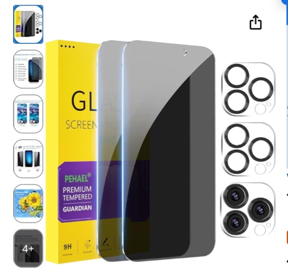 pehael 2+2pack for iphone 15 pro privacy screen protector with camera lens protector full coverage anti-spy tempered glass film 9h hardness easy installation bubble free [6.1 inch]
