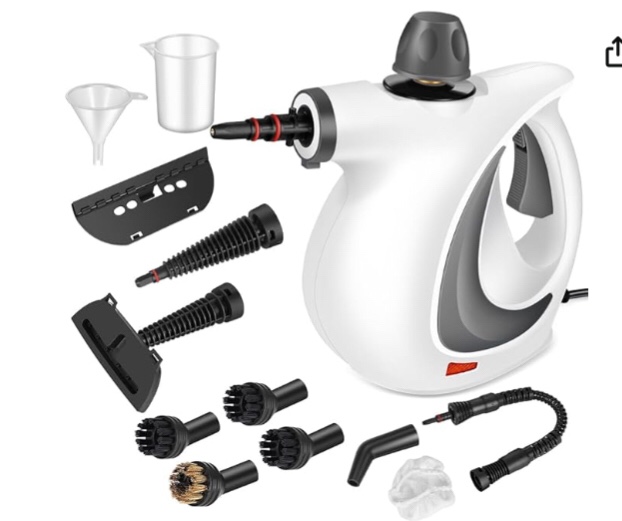 handheld pressurized steam cleaner with 12 pcs accessories, steamer for cleaning, steam cleaner for home use, steamer for cleaning car, furniture, floor, upholstery, grout and tile, deep gray