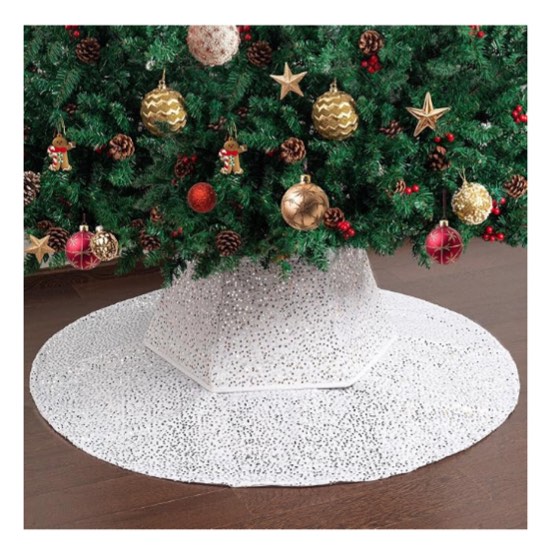 mr. pen- silver sequin christmas tree skirt and tree collar, 36 inch base cover, 24.8 inch foldable sparkling sequin trees skirt collar, silver sequin tree skirt, christmas skirt tree