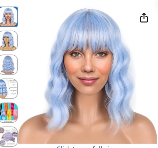 lanice light blue short bob wigs with bangs for women loose wavy hair shoulder length wigs synthetic colorful wigs for cosplay daily partyuse(light blue?12inch)