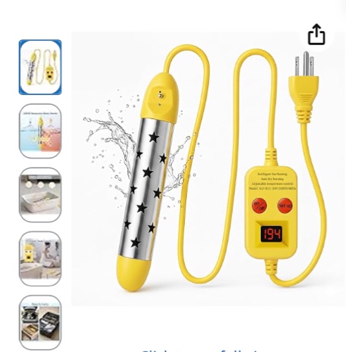 immersion water heater 1500w, portable submersible water heater with intelligent temperature control, stainless steel & dry-burn protection, for bathtubs, hot tubs, pools, buckets