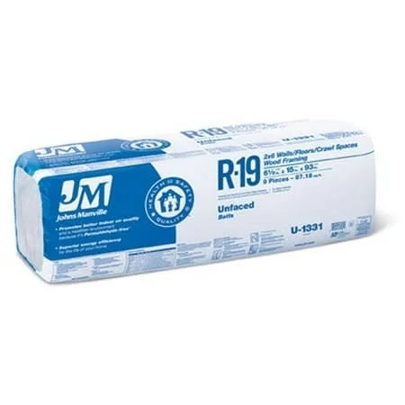 Johns Manville R19 Unfaced Insulation 6.5” thick x 15” wide x 93” long 87.18 sq ft batt - bid per batt 