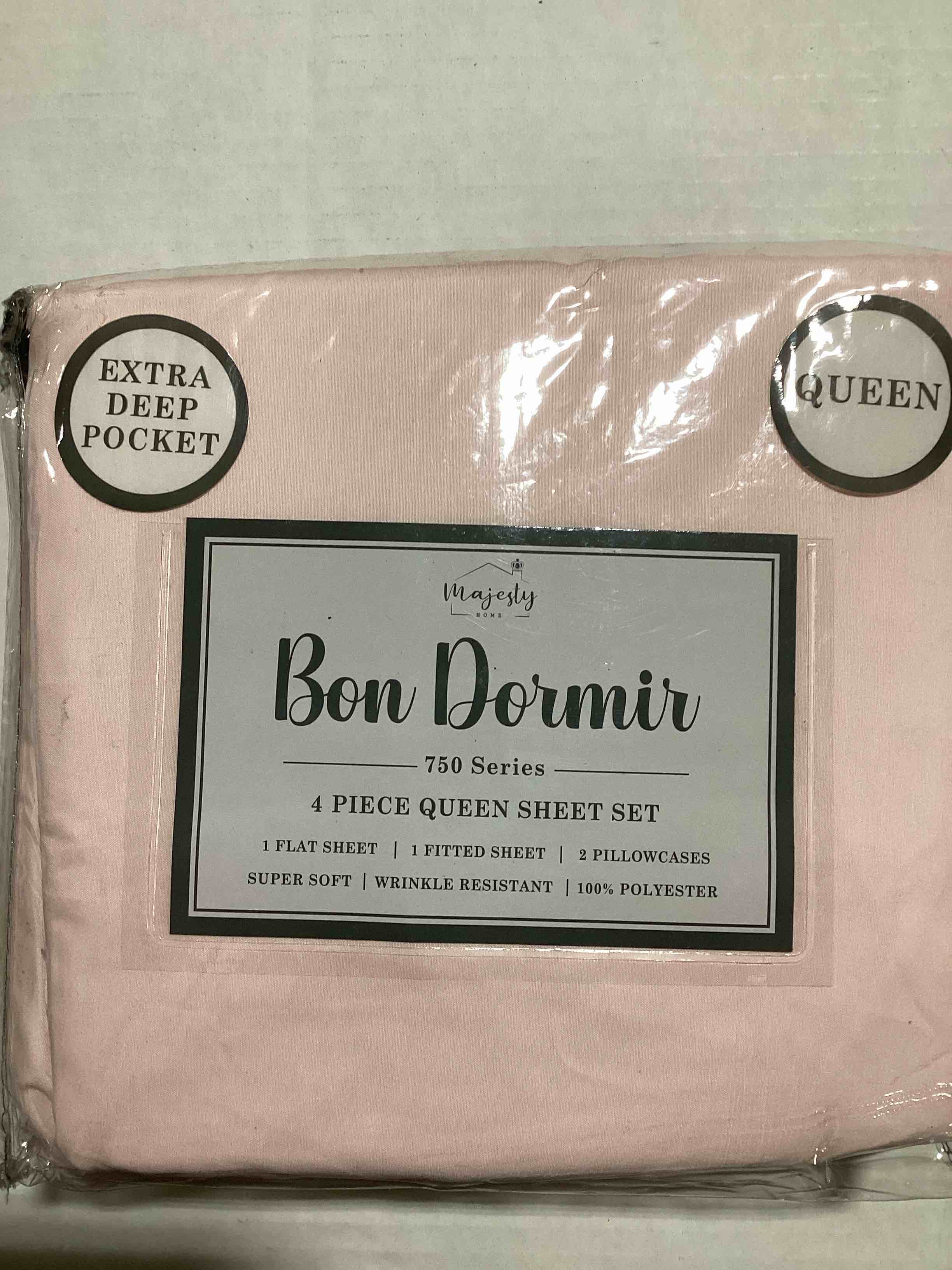 Bon Dormir 750 series 4 piece queen sheet set includes one flat sheet one fitted sheet two pillowcases