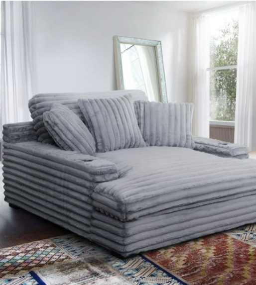 oversized cozy chaise lounger with dual cup holders & usb/usb-c charging ports (65.5" x 64" x 37")