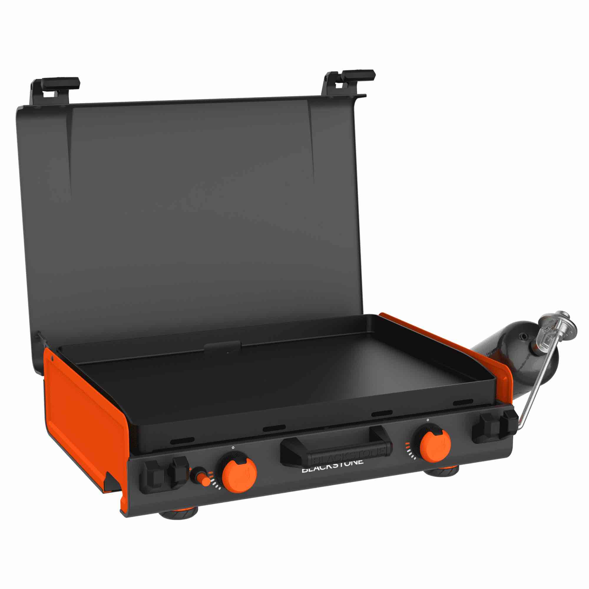 blackstone adventure ready 20”x14” 2-burner propane camping griddle with latching hood and handle