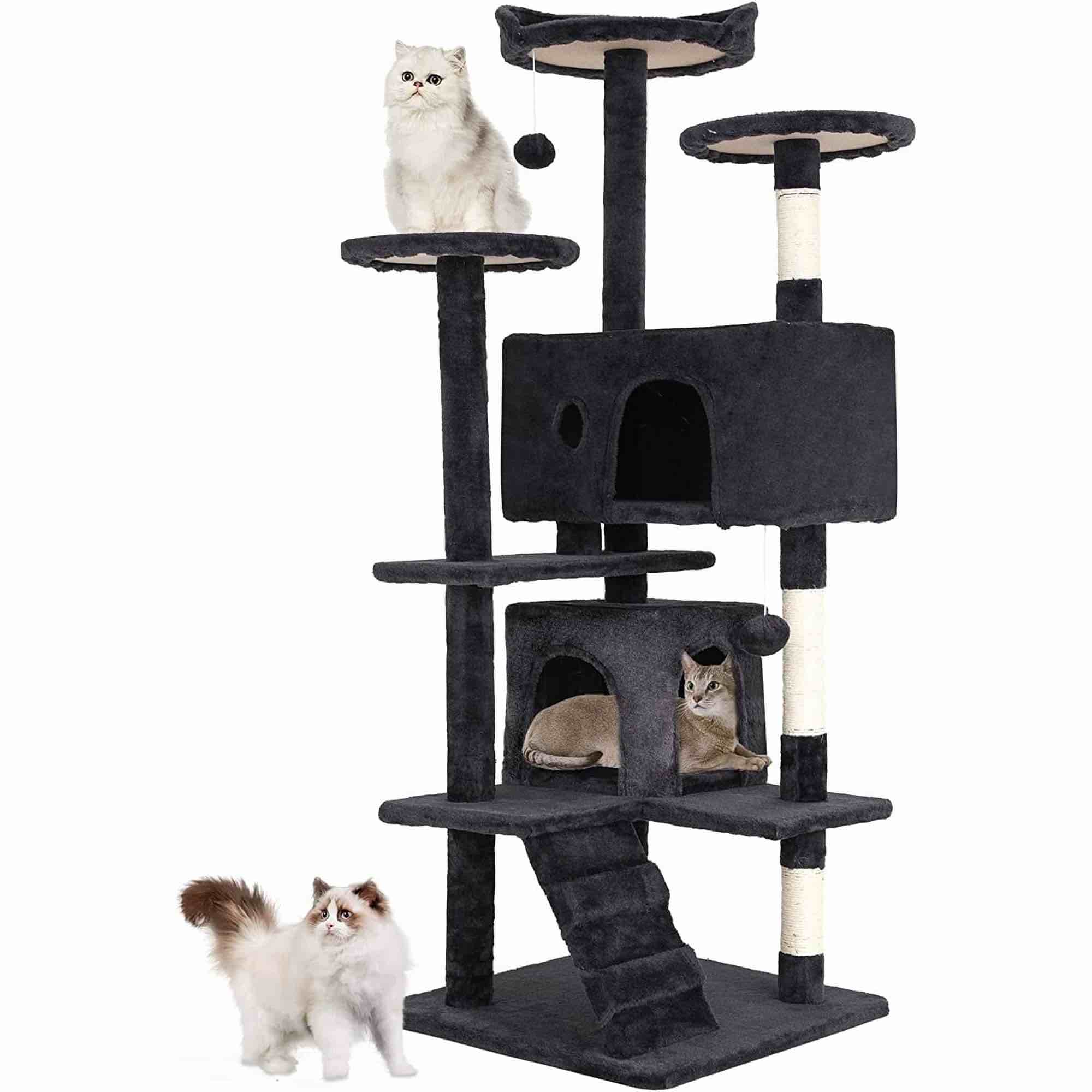 bestpet 54in cat tree tower for indoor cats,multi-level cat furniture activity center with cat scratching posts stand house cat condo with funny toys for kittens pet play house (54in, dark gray)