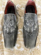  "CLIMATE MENS" Black Leather Square Toe Cross Design Size 9.5