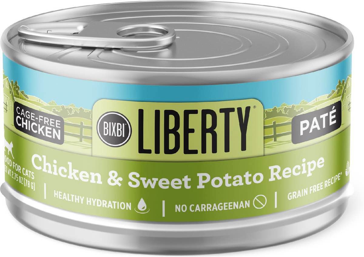 bixbi liberty chicken with sweet potato pate recipe grain-free wet cat food, 2.75-oz can, case of 24 