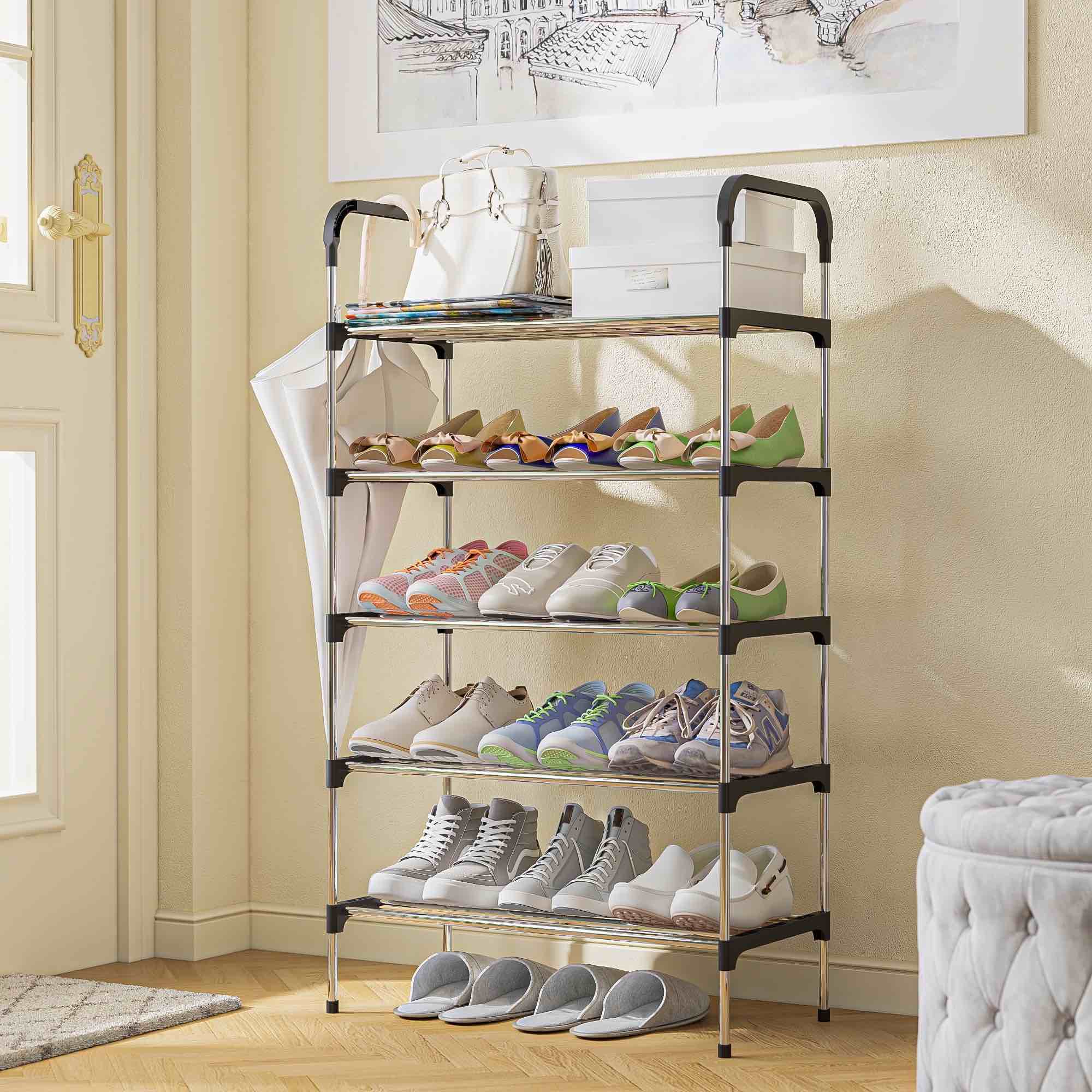 Rack, Stackable Metal Shoes Organizer Storage 18 Pairs Shoe Shelf for Hallway Closet 5/6 Layer