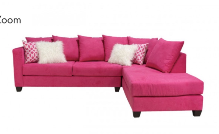 NeoLiving Barbara Right Facing Corner Sectional with Accent Pillows, Hot Pink Microsuede