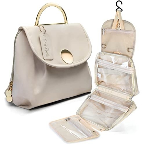 chandelli travel makeup bag organizer, hanging toiletry bag for women,travel bag