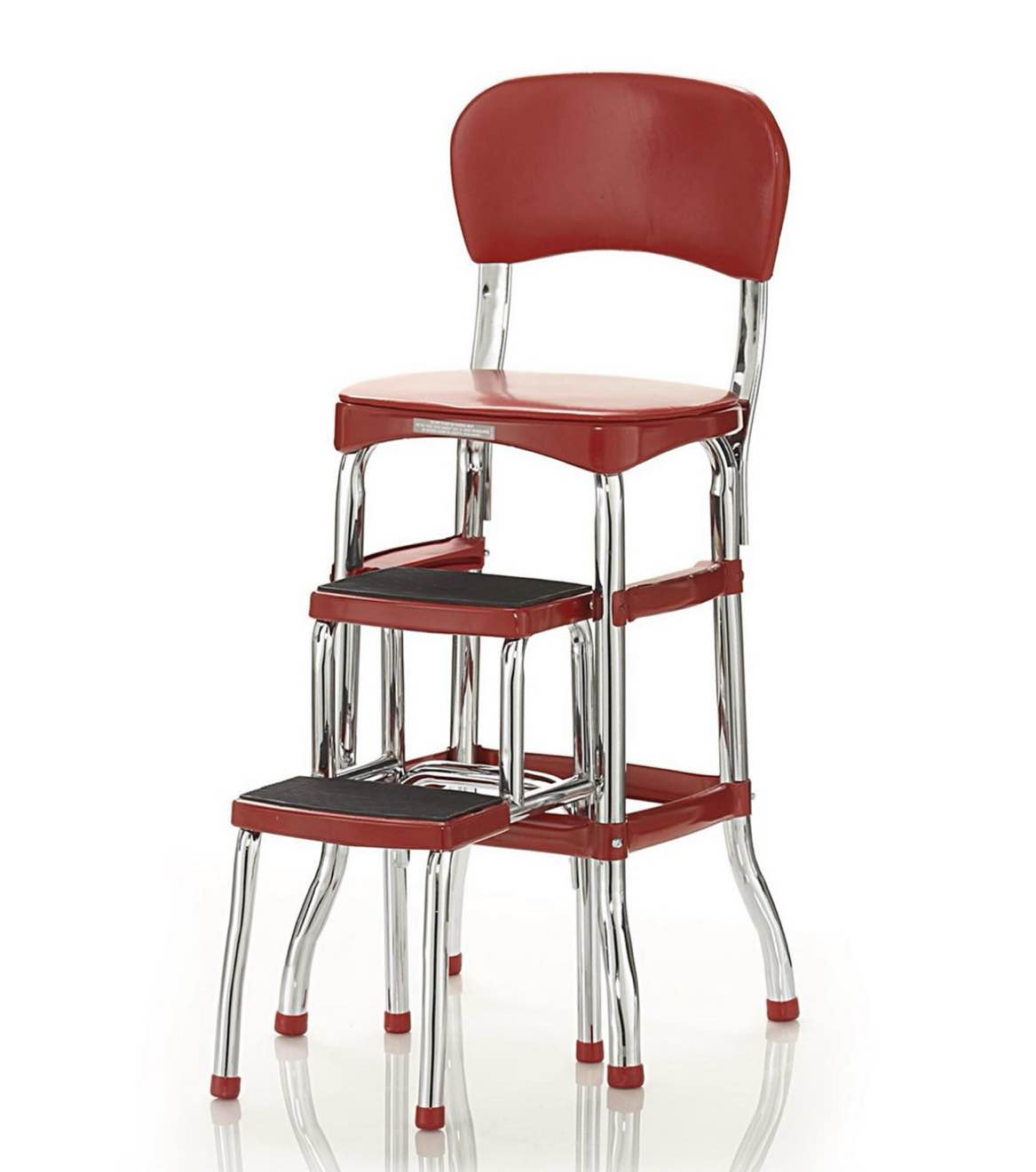 cosco stylaire retro chair + 2-step steel step stool w/ pull-out steps  red