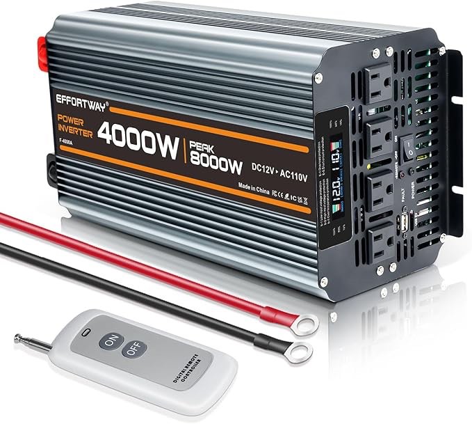 4000w Power Inverter DC 12V to AC 110V/120V Converter with 8000w Peak.Comes with LCD Display, Wirele