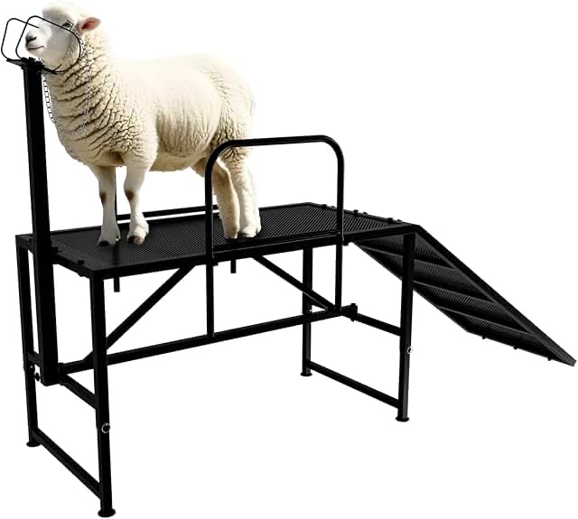 Metal Goat Milking Stand with Adjustable Height – Trimming & Milking Ramp Platform for Sheep, Goats – Durable Livestock Grooming Station 18.5–28.8"