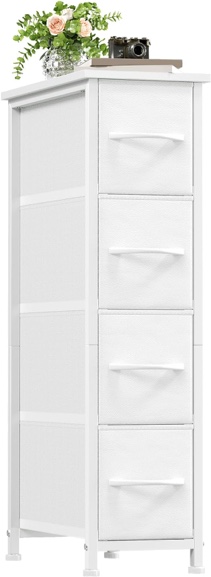 Somdot Narrow Dresser with 4 Drawers, Slim Storage Chest of Drawers with Removable Fabric Drawers for Closet Small Spaces Bathroom Bedroom Laundry, Black Black Rustic Brown