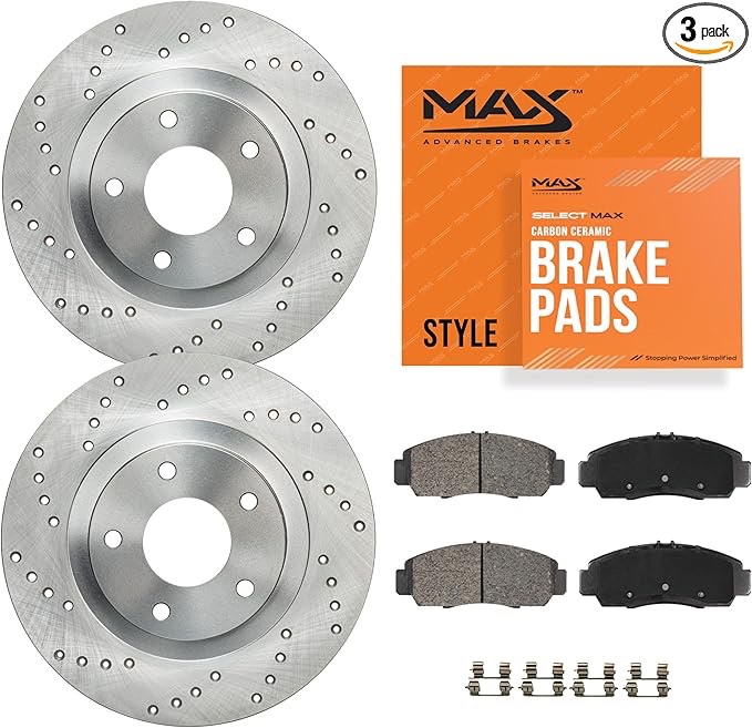 Max Advanced Brakes StyleMAX Front Brake Kit | Fits 2019-2023 Toyota RAV4; 2018-2023 Camry | Brake & Rotor Kit for Daily Performance | Cross-Drilled Rotors & Ceramic Brake Pads
