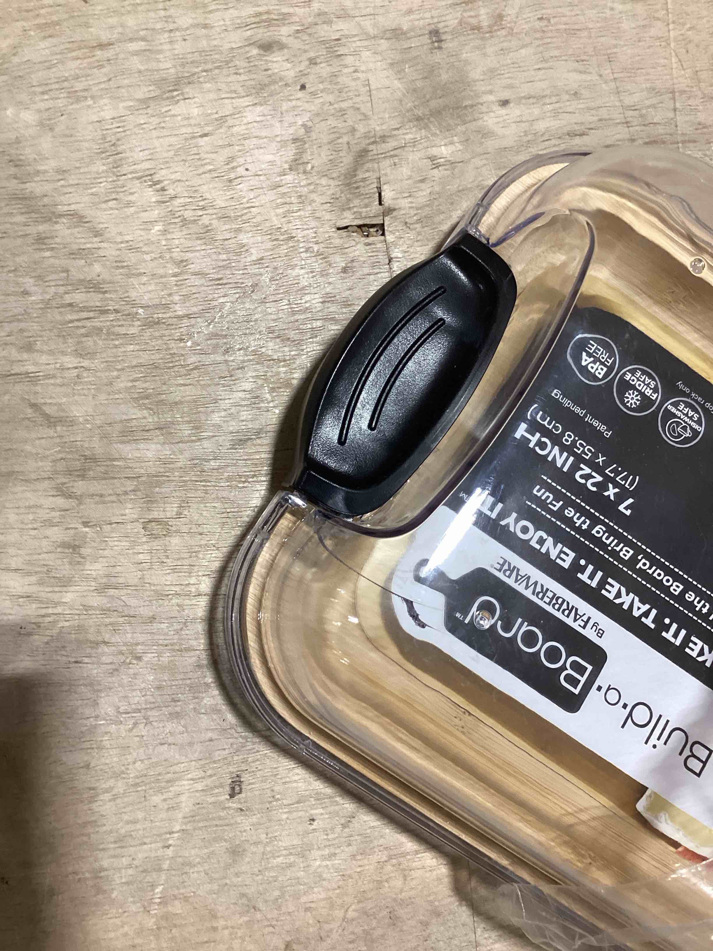 farberware rectangular build-a-board cutting board with single compartment and clear locking lid for charcuterie, snacks, and more, bamboo