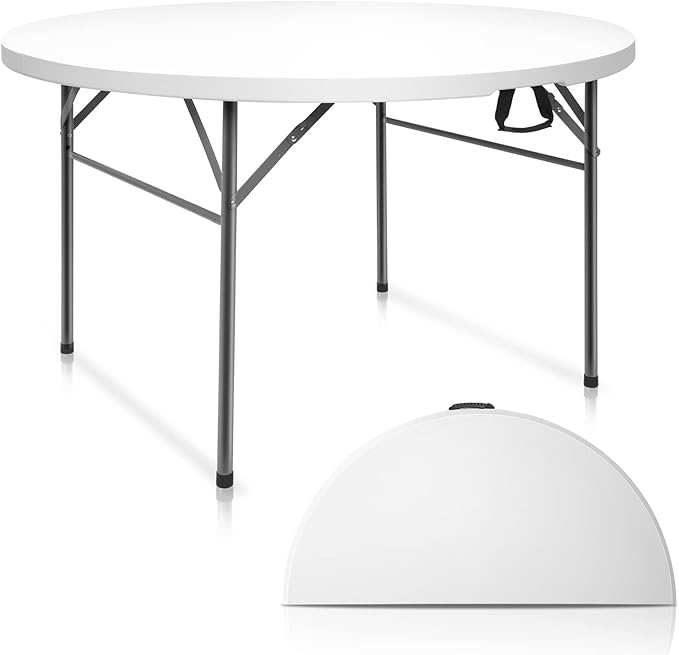 VINGLI 48" Round Bi-Folding Commercial Table, 4 Feet Portable Plastic Dining Card Table for Kitchen or Outdoor Party Wedding Event, 1-Pack