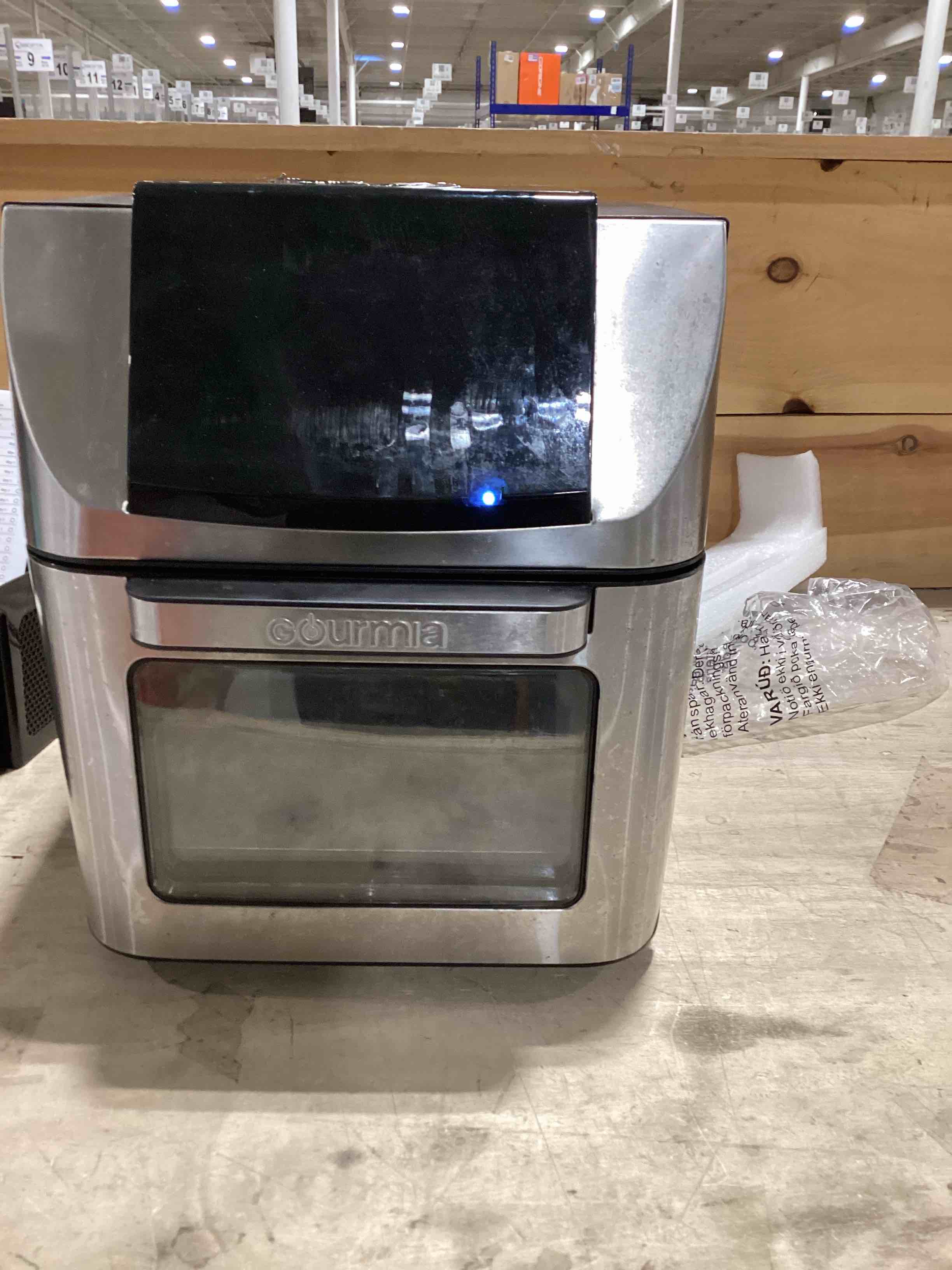 gourmia air fryer - 14 qt all-in-one oven with rotisserie, digital display with 12 presets, roast, bake, broil, dehydrate, dishwasher safe accessories, black