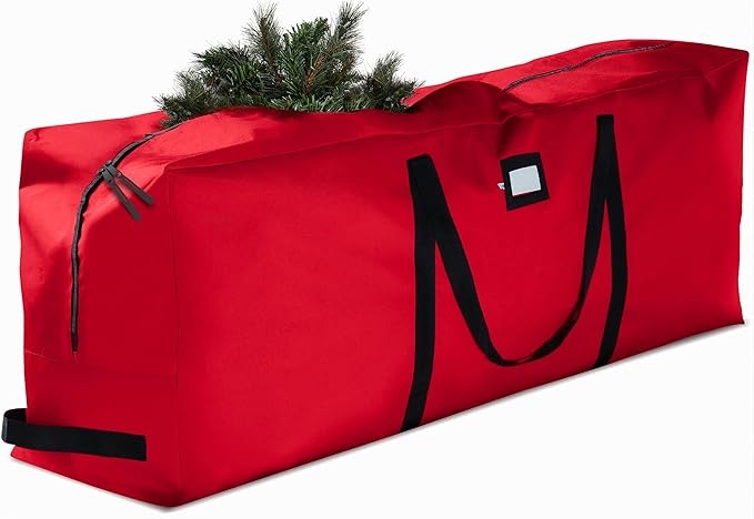 ZOBER 600D Oxford Fabric Large Christmas Tree Storage Bag - Artificial Trees - Tear Proof Waterproof Christmas Tree Bag For Storage Box For Xmas - Strong, Durable Handles - Card Slot - Red