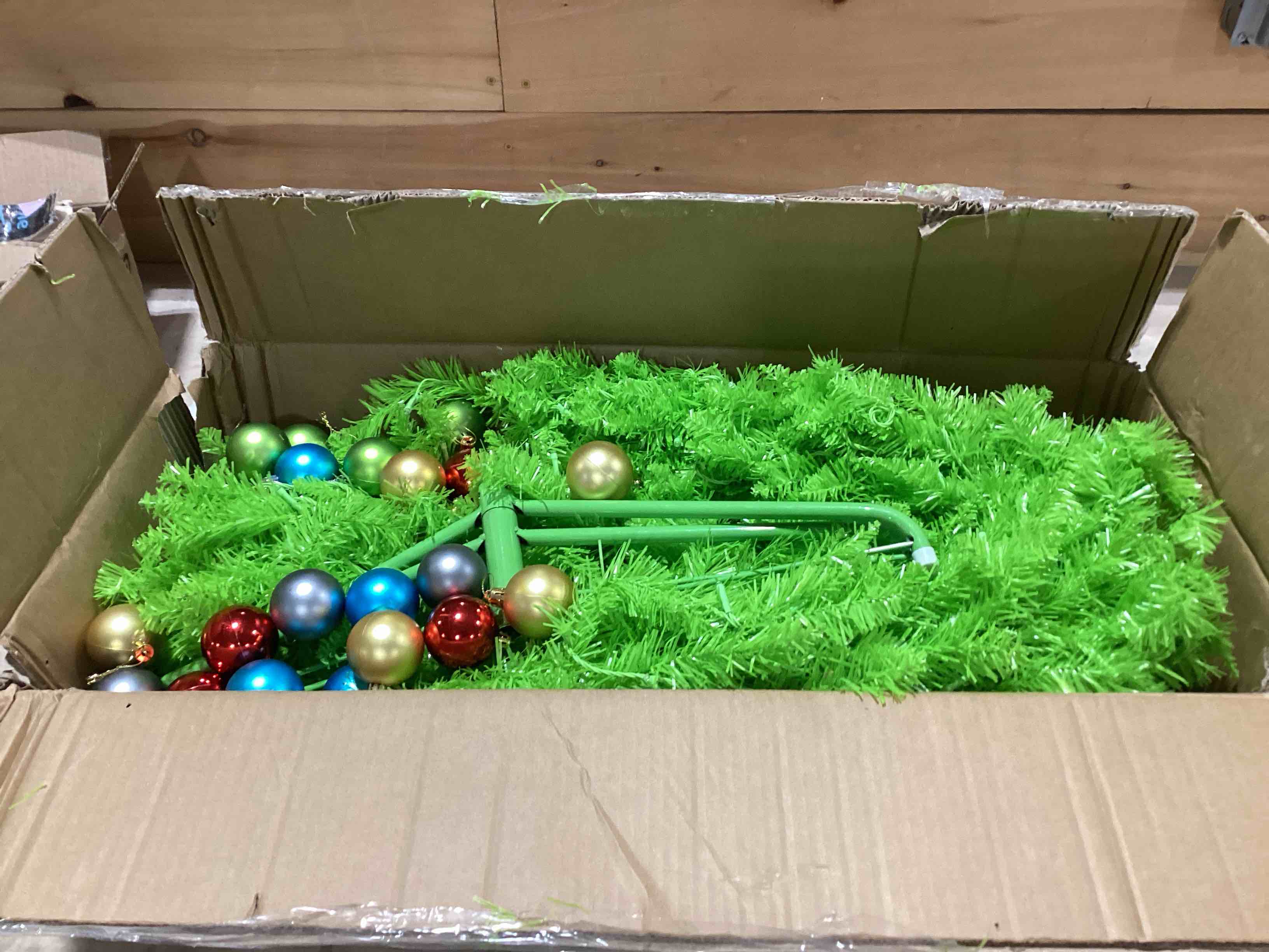 6FT Whimsical Christmas Tree Prelit, Artificial Bent Lime Green Christmas Tree with Lights and Ball Ornaments Metal Base for Xmas Holiday Party Supplies Decor Indoor 6 FT