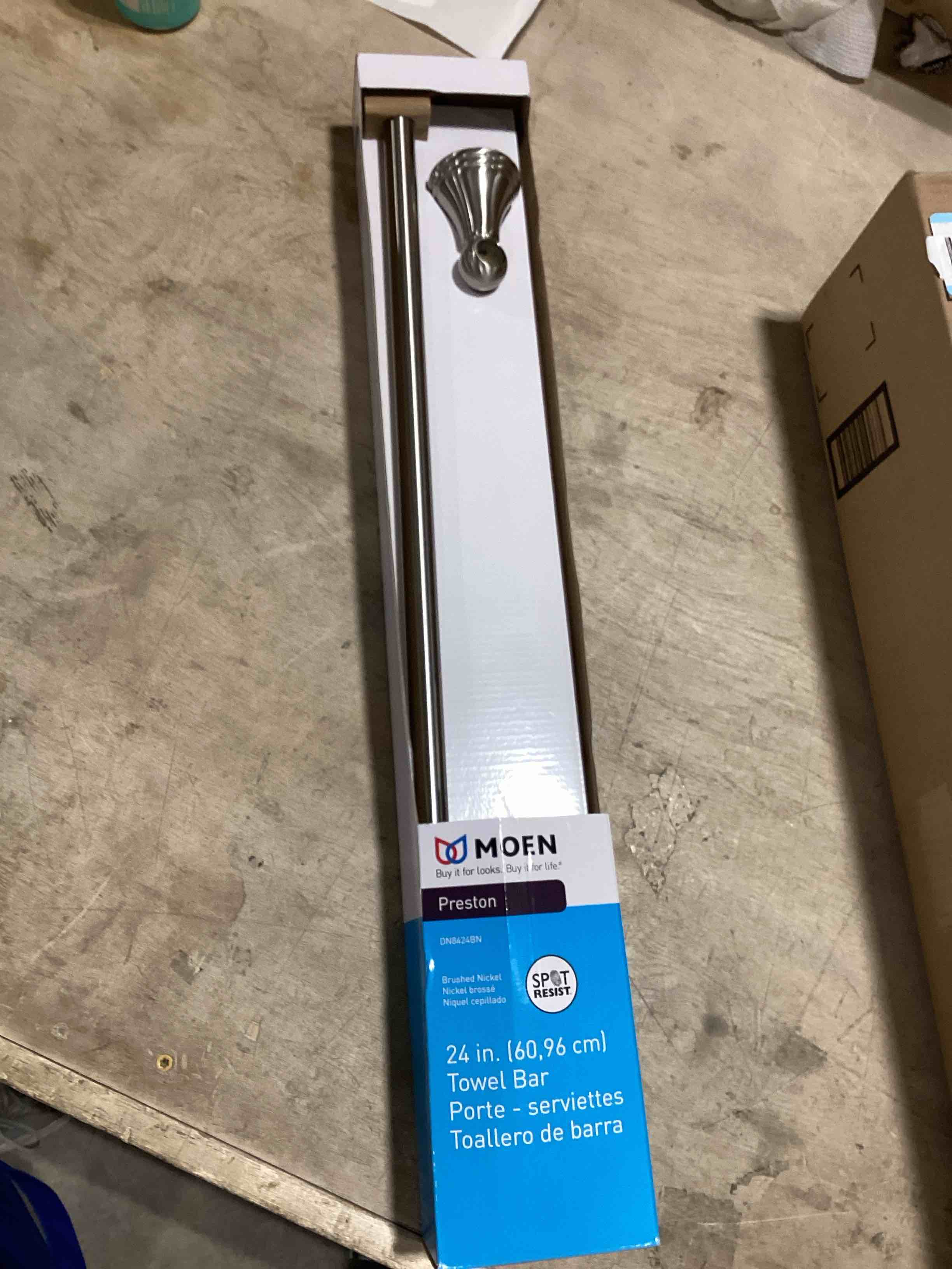 moen preston brushed nickel 24-inch single wall mounted bathroom towel bar, dn8424bn brushed nickel 24 inch 24" towel bar