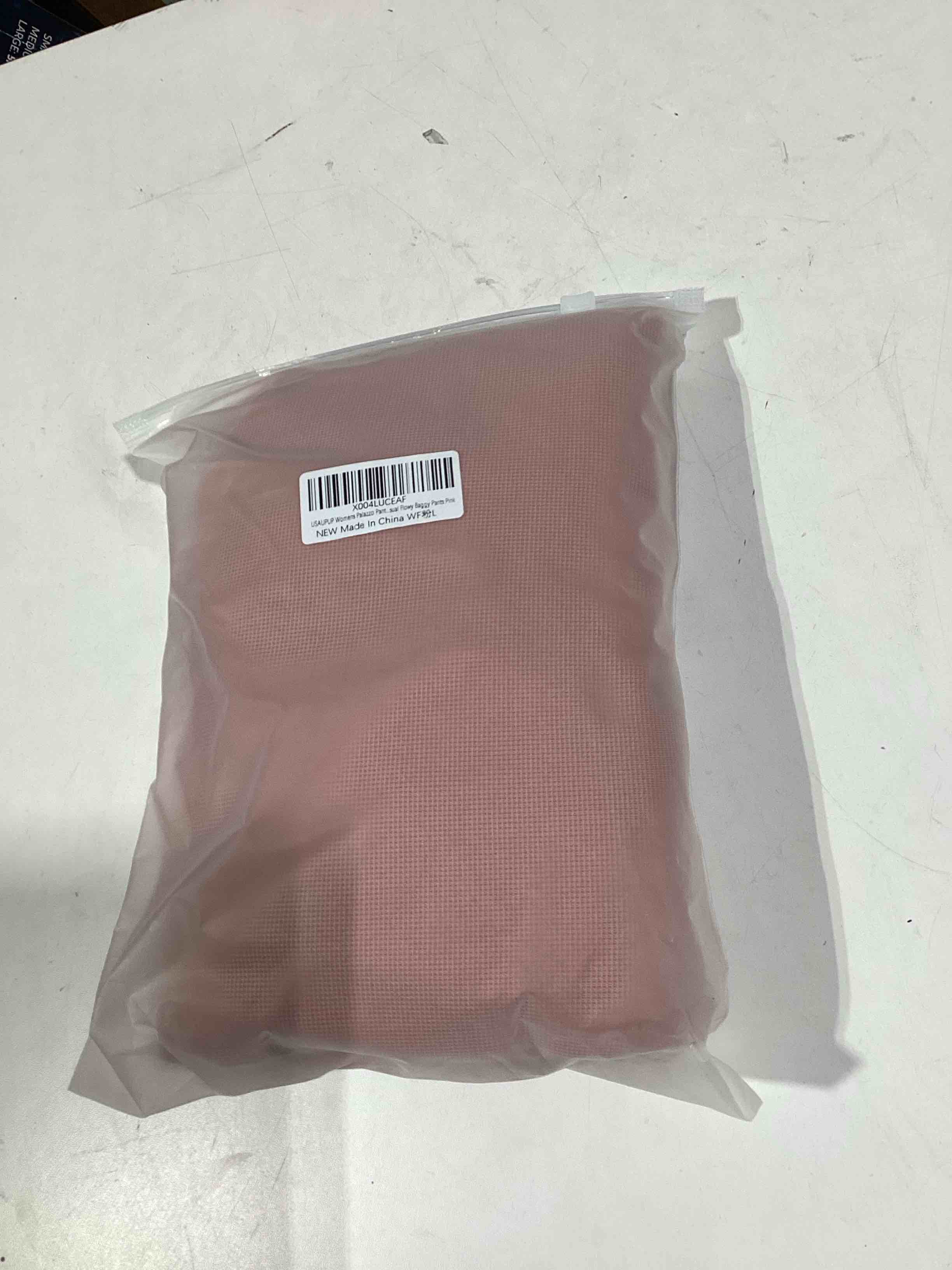 Condition photo showing New/Like New for Womens Waffle Wide Leg High Waisted Palazzo Pants Casual Work Beach Lounge Trousers with Pockets Small Pink