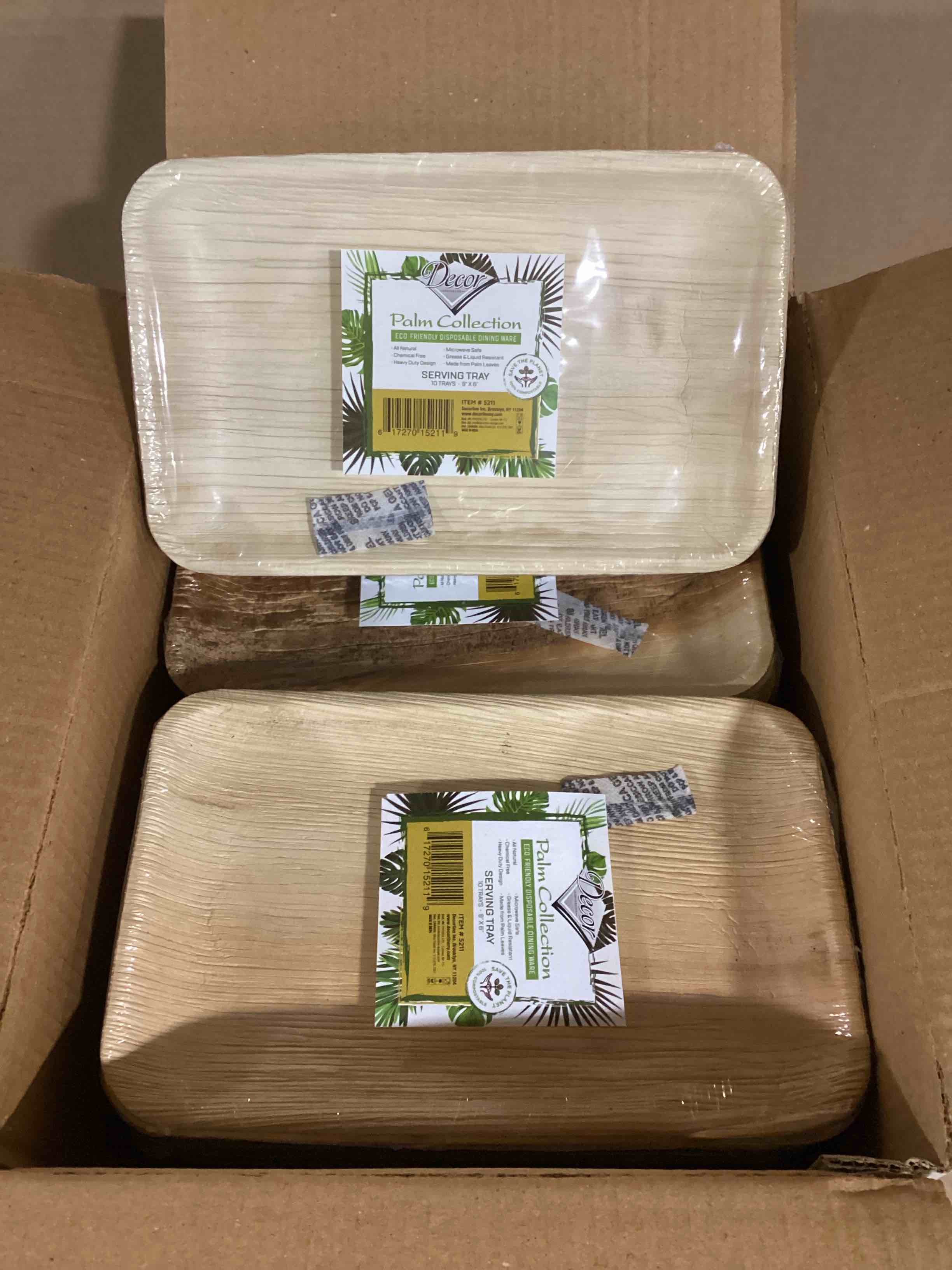 Case of 12 (Packs of 10) Decorline Palm Collection 9x6 Inch Disposable Serving Trays, Eco-Friendly Disposable Dining Ware