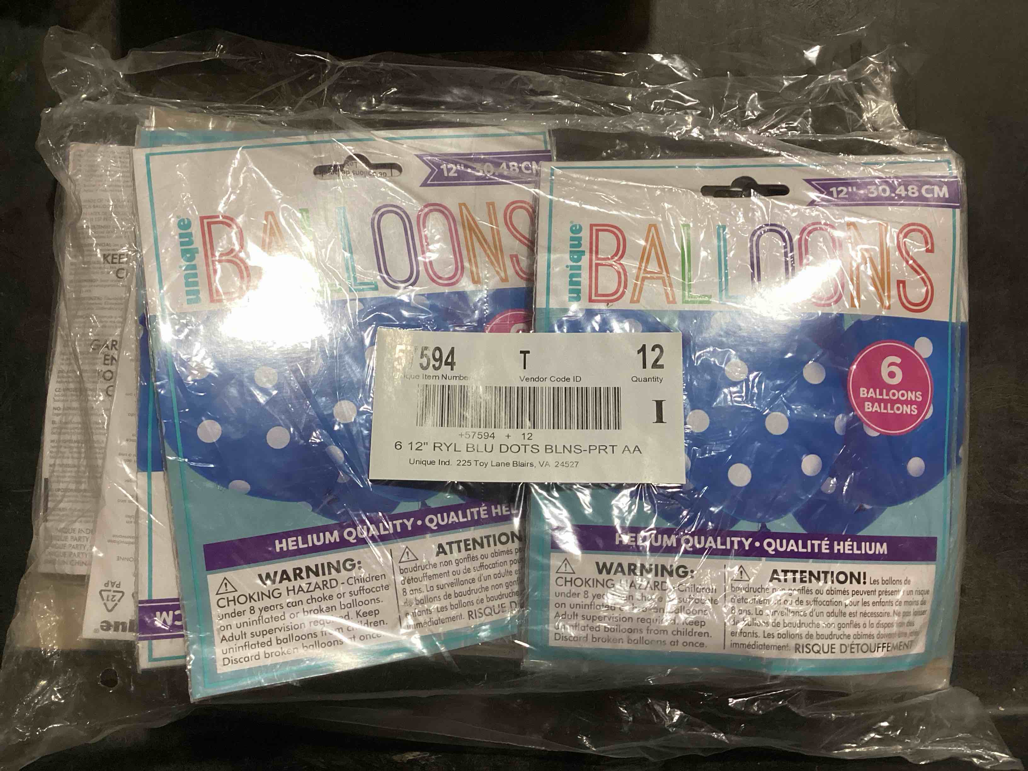 Pack of 12 (6ct) Latex Royal Blue Polka Dot Balloons 6ct