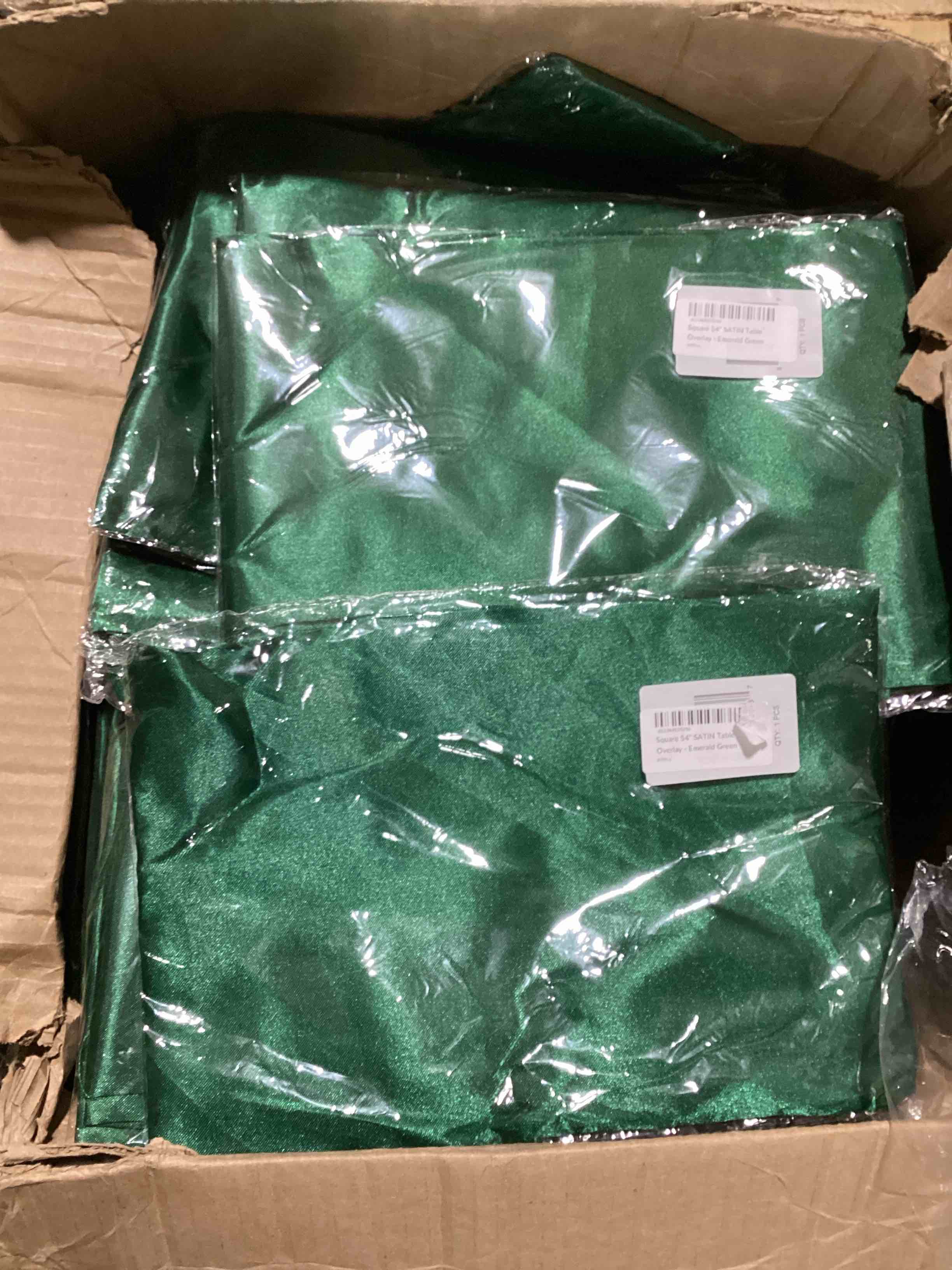 Case of 50 Square 54-Inch Satin Table Overlay, Emerald Green 