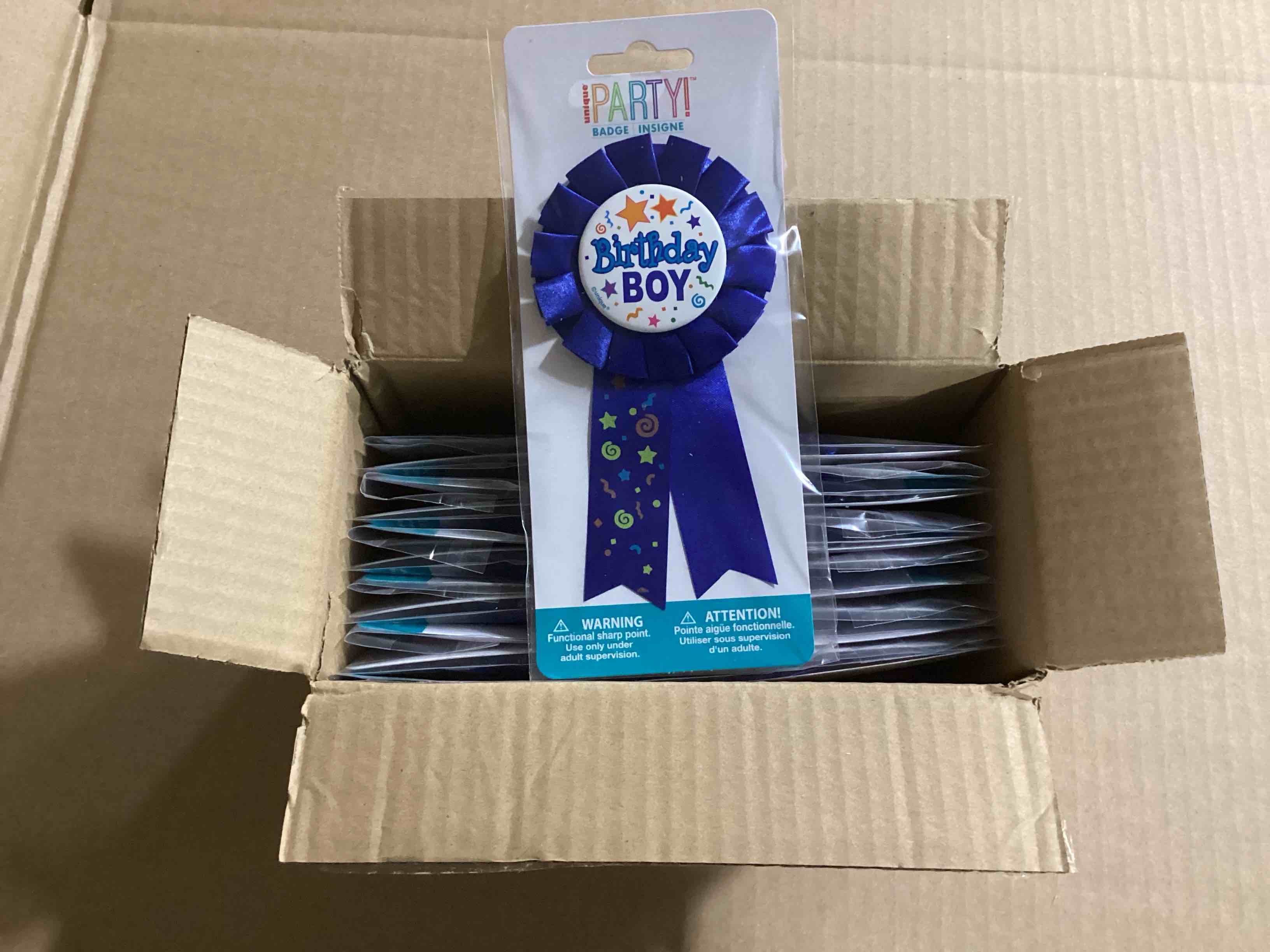Case of 10 Birthday Boy Award Badge Blue