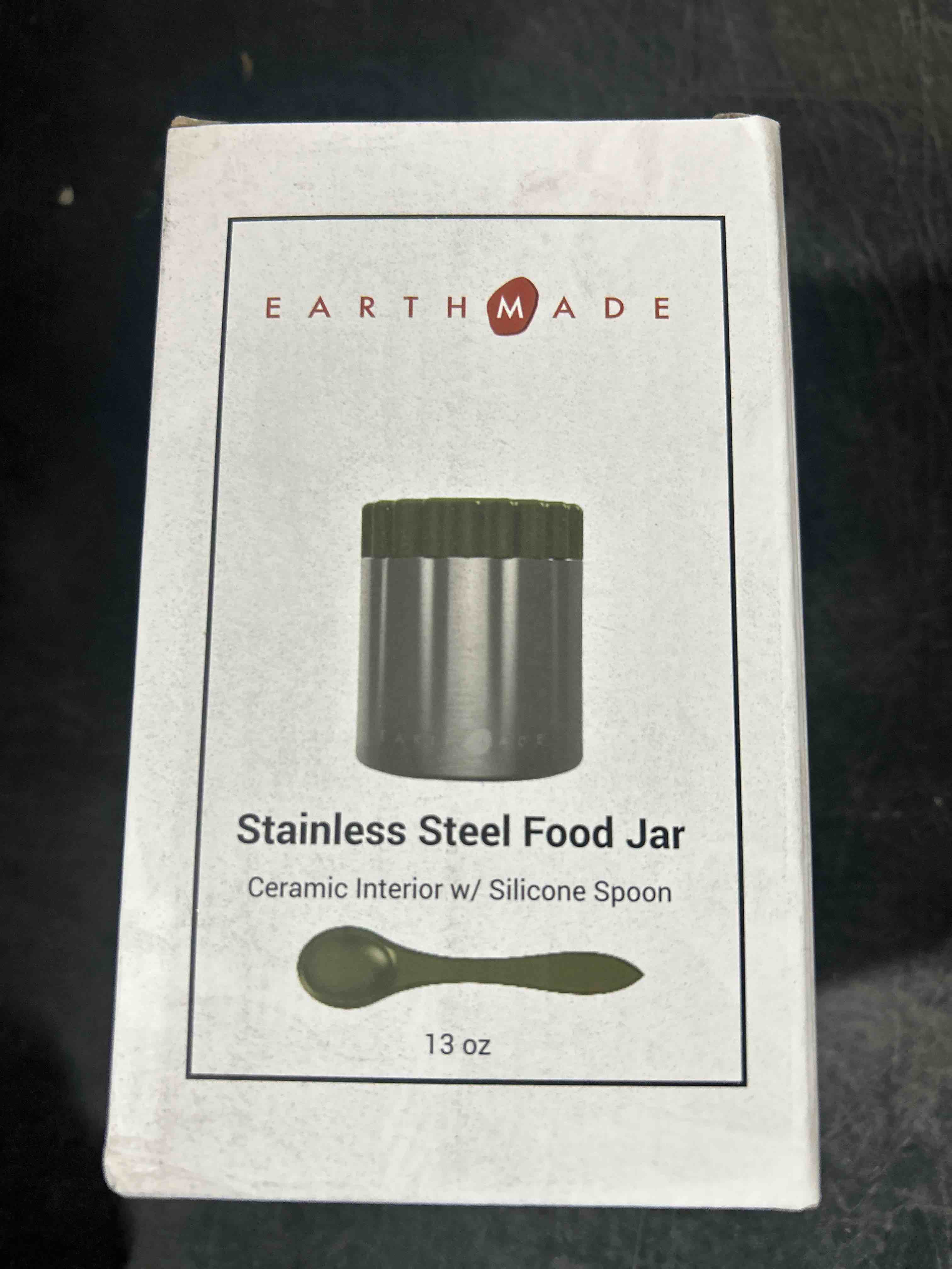 Earthmade Stainless Steel Insulated Food Jar,13 oz Food Thermos for Hot Soup & Cold Fruit, Ceramic Interior Food Container, Silicone spoon Eco-Friendly