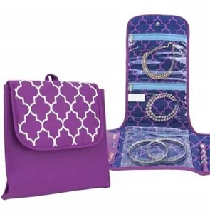 travelon folding travel jewelry storage cases organizer bag for necklace earrings rings bracelet moroccan print (purple)
