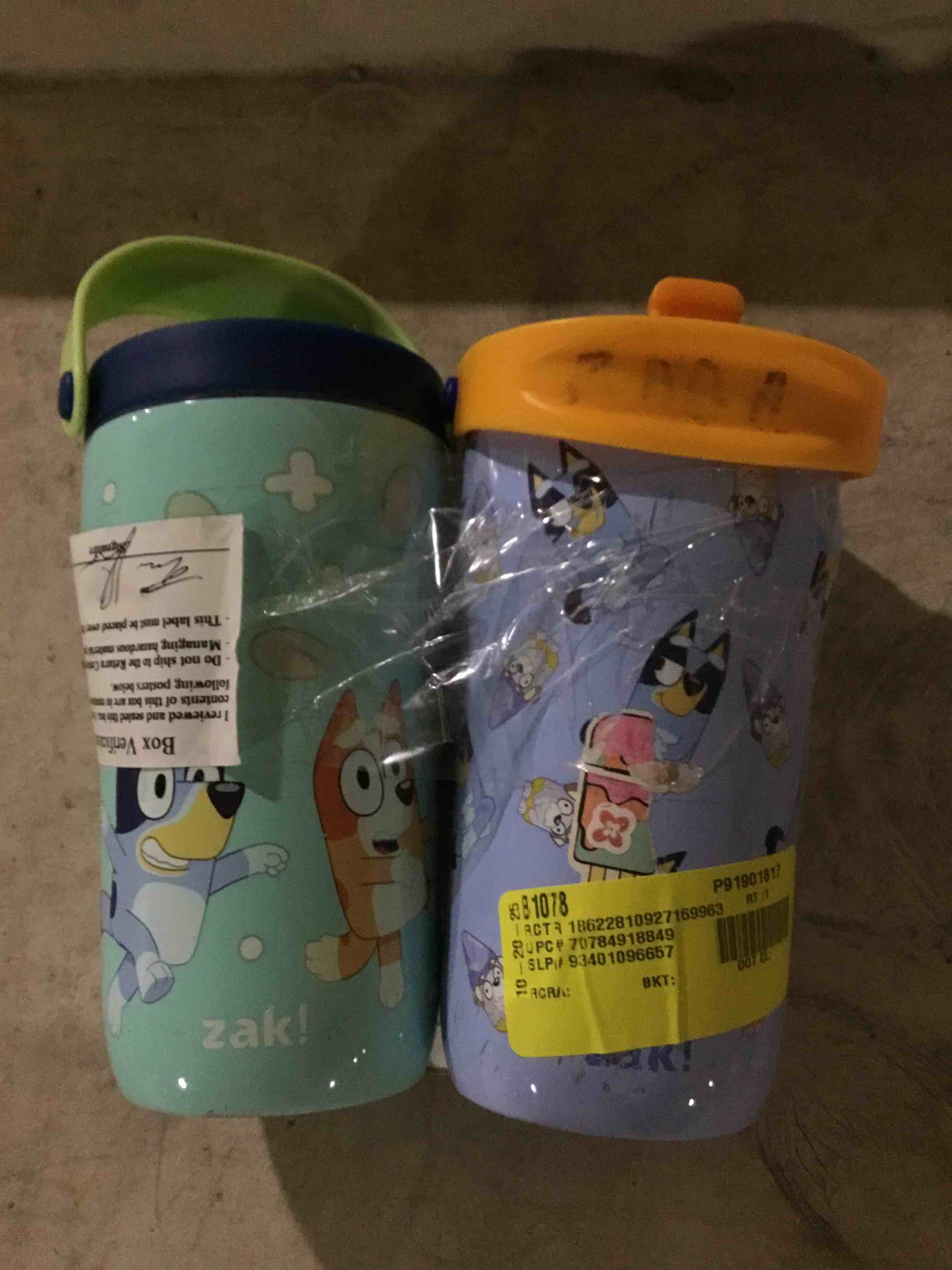 zaki bluey water tumbler set of 2 cups, blue/purple