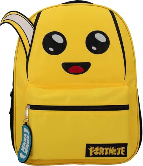 AI ACCESSORY INNOVATIONS Fortnite Peely Backpack for Boys & Girls, 16 Inch Nylon Twill Big Face Schoolbag W/Nana Zipper Pull, Yellow