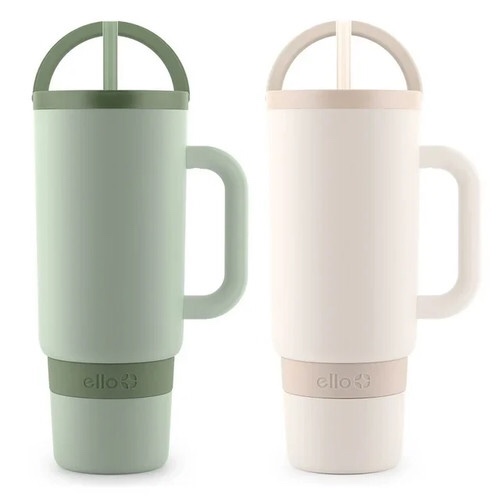 Ello Port 2 Pack Stainless Steel Tumbler with Handle 40 Oz Sage & Cream
