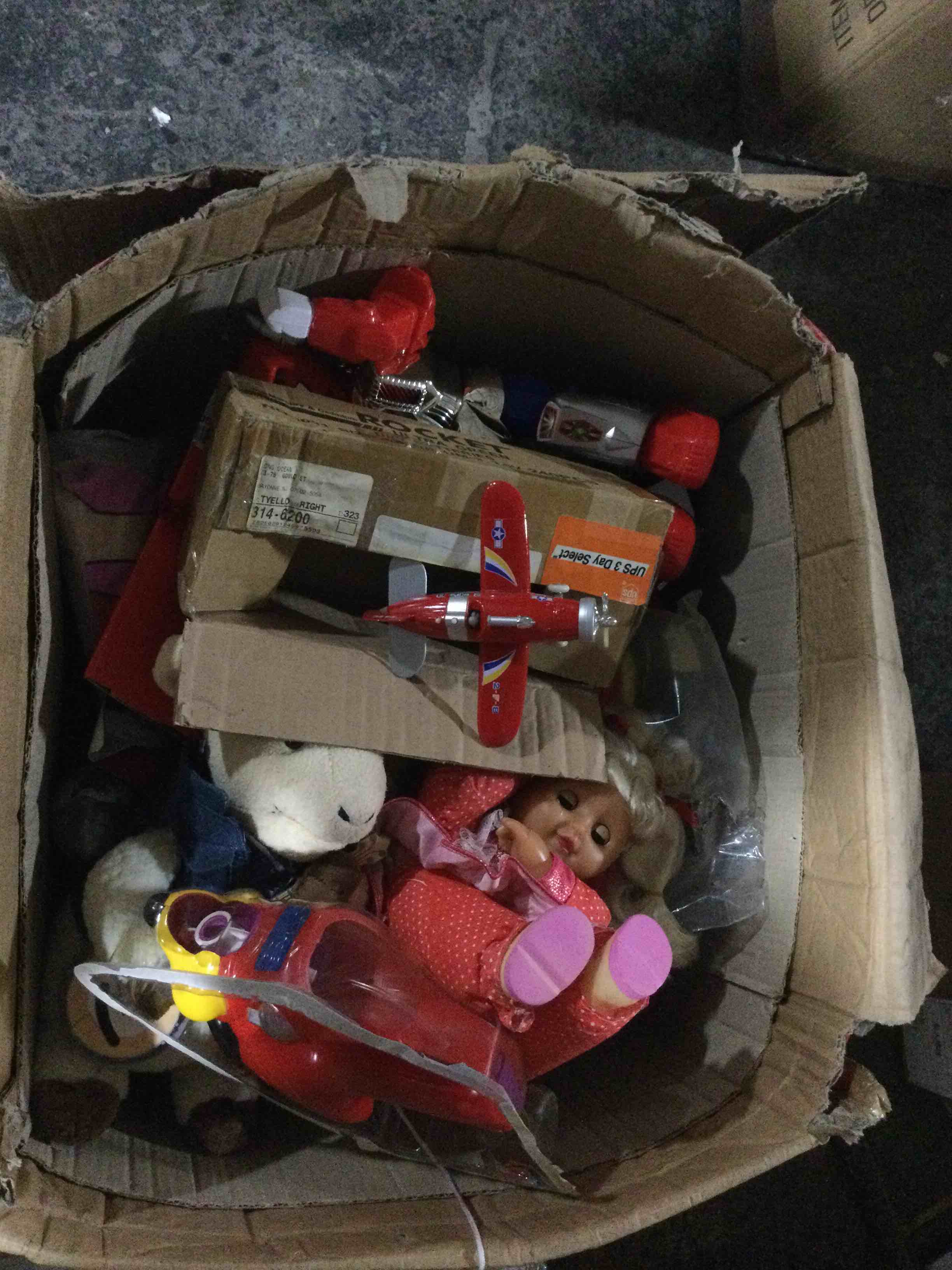 box of assorted toys