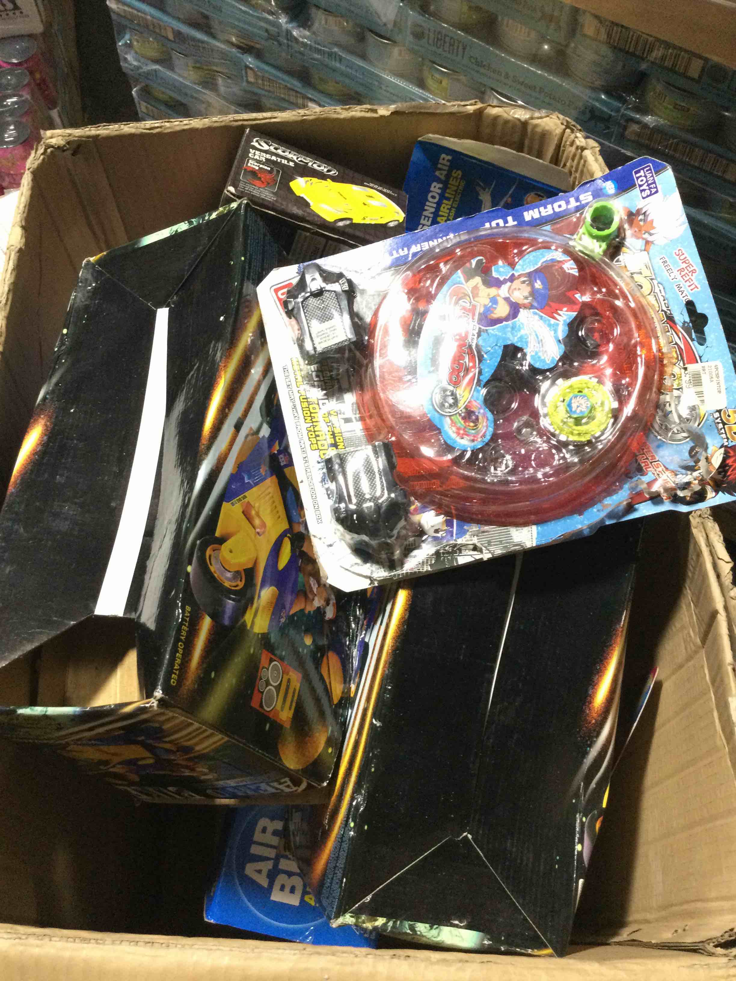 box of assorted toys