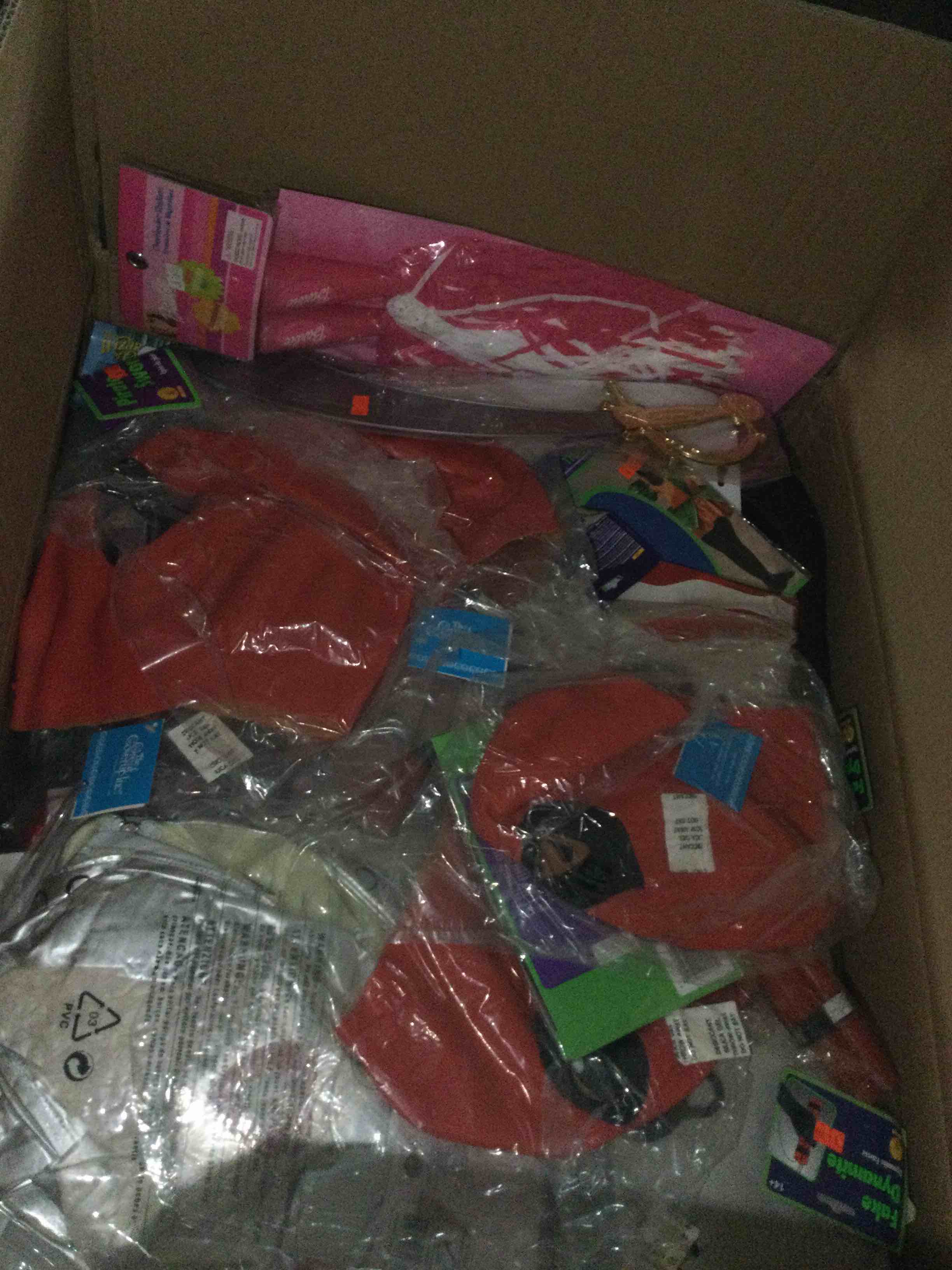 box of Halloween costumes (sizes/vary)