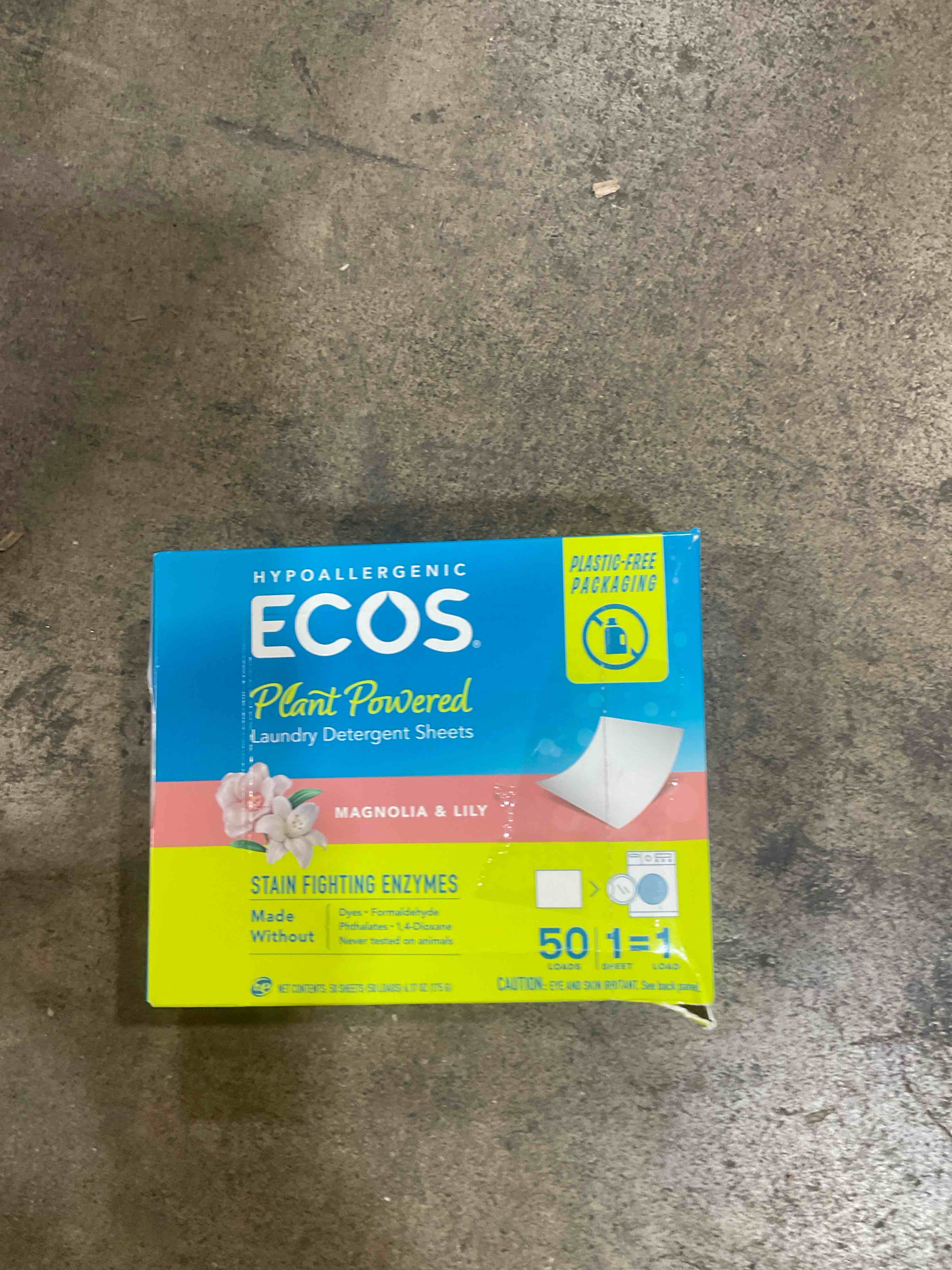 Condition photo showing New/Like New for ECOS Laundry Detergent Sheets Vegan, No Plastic Jug, No Mess & Liquid Free - Laundry Sheets in Washer - Hypoallergenic, Plant Powered Laundry Detergent Sheets - Magnolia & Lily - 50 Sheets (Pack of 1)